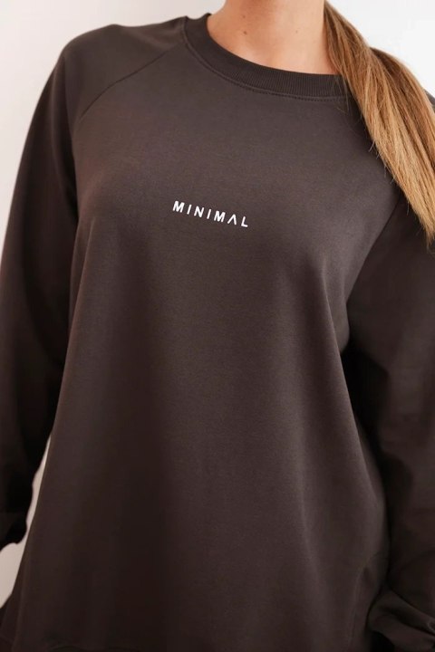 Komplet damski bawełniany bluza i legginsy z napisem Minimal brązowy