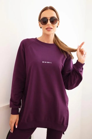 Komplet damski bawełniany bluza i legginsy z napisem Minimal śliwkowy