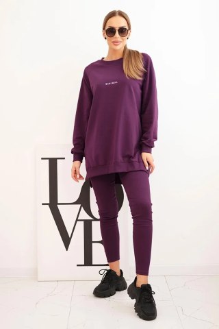 Komplet damski bawełniany bluza i legginsy z napisem Minimal śliwkowy