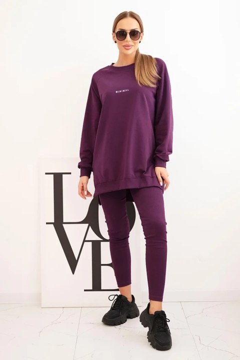 Komplet damski bawełniany bluza i legginsy z napisem Minimal śliwkowy