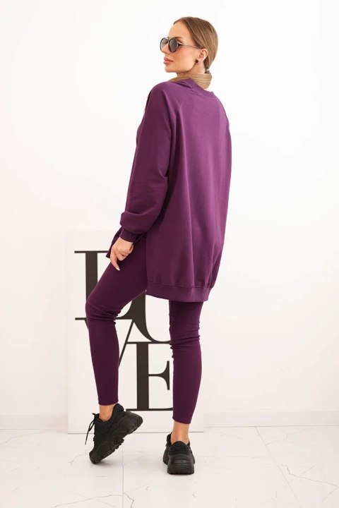 Komplet damski bawełniany bluza i legginsy z napisem Minimal śliwkowy