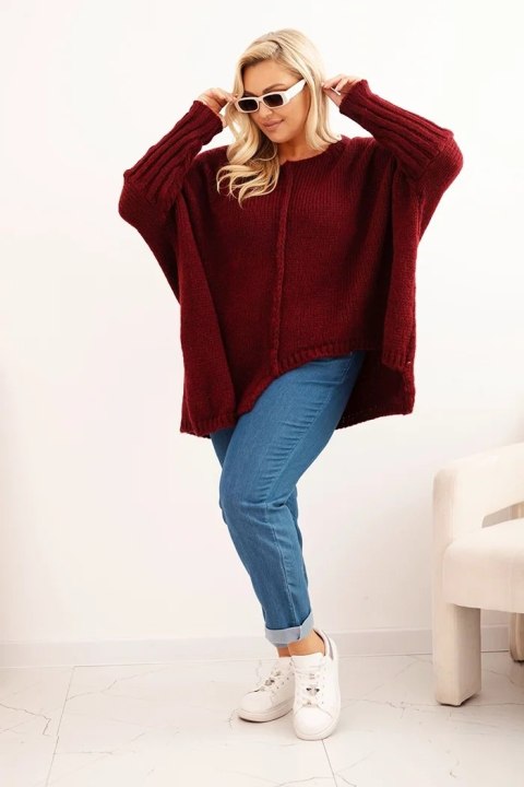 Sweter damski Plus Size z akrylem o luźnym kroju i rękawem 3/4 bordowy