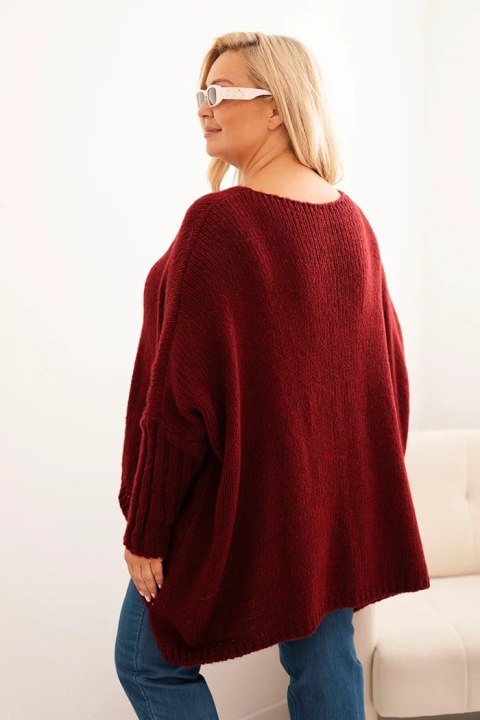 Sweter damski Plus Size z akrylem o luźnym kroju i rękawem 3/4 bordowy