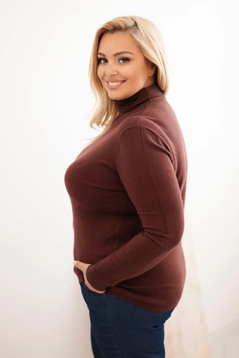 Sweter damski Plus Size z wiskozy o klasycznym kroju brązowy