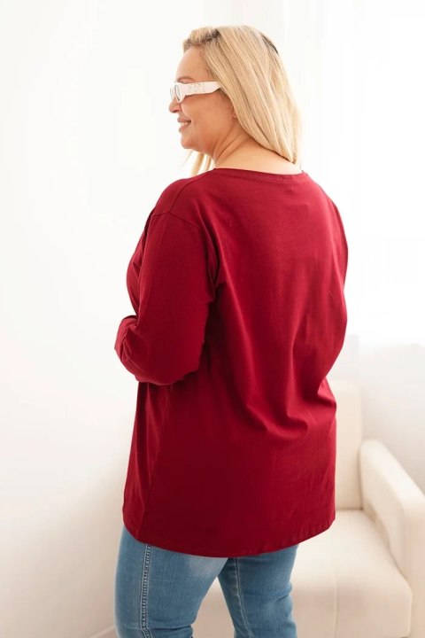 Bluzka damska Plus Size bawełniana z okrągłym dekoltem bordowa