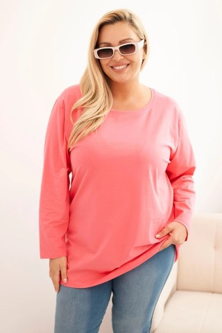 Bluzka damska Plus Size bawełniana z okrągłym dekoltem różowa