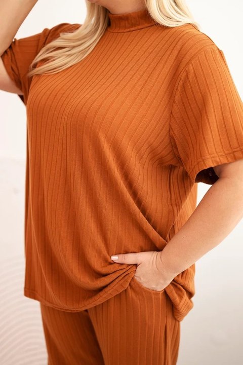 Komplet damski Plus Size 3-częściowy camelowy