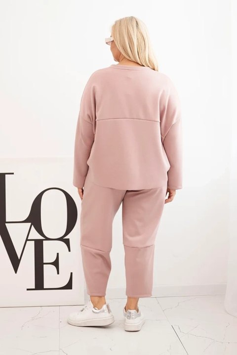 Komplet damski Plus Size masełko bluza i spodnie z kieszeniami ciemny różowy