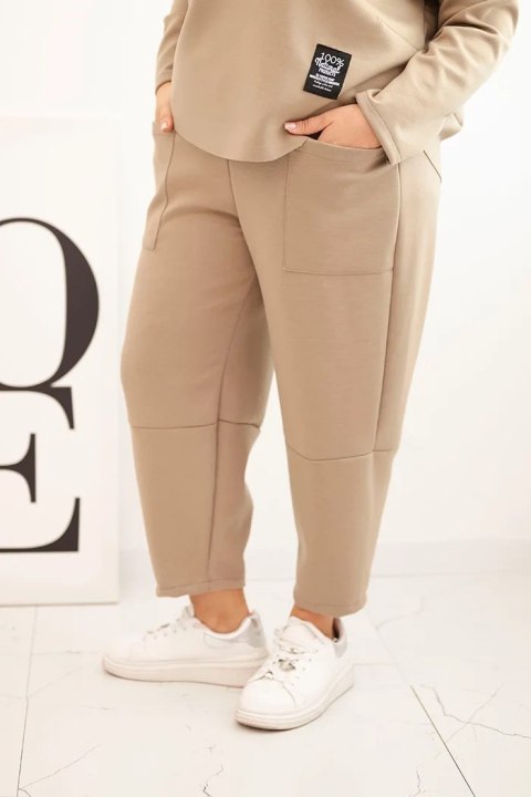 Komplet damski Plus Size masełko bluza i spodnie z kieszeniami fango