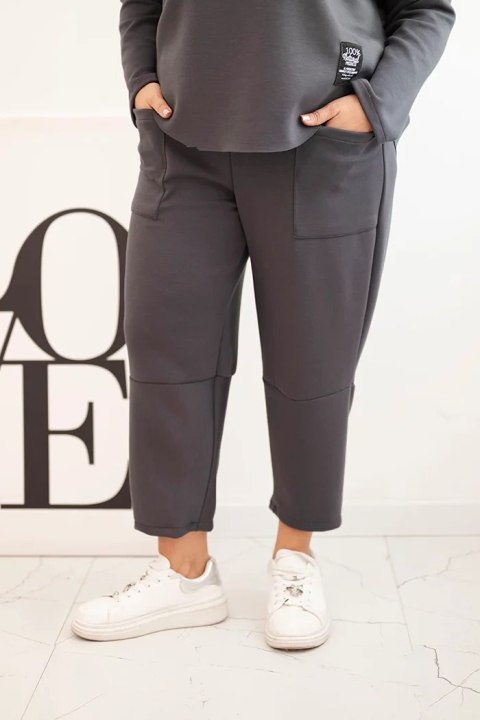 Komplet damski Plus Size masełko bluza i spodnie z kieszeniami grafitowy