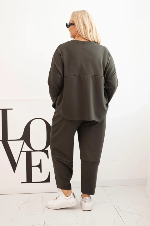 Komplet damski Plus Size masełko bluza i spodnie z kieszeniami khaki