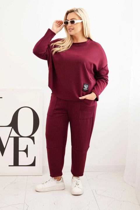 Komplet damski Plus Size masełko bluza i spodnie z kieszeniami śliwkowy