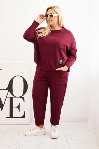 Komplet damski Plus Size masełko bluza i spodnie z kieszeniami śliwkowy