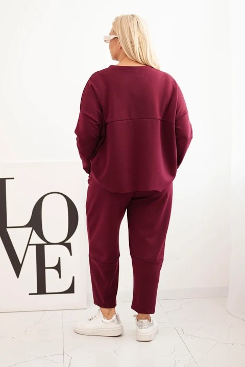 Komplet damski Plus Size masełko bluza i spodnie z kieszeniami śliwkowy