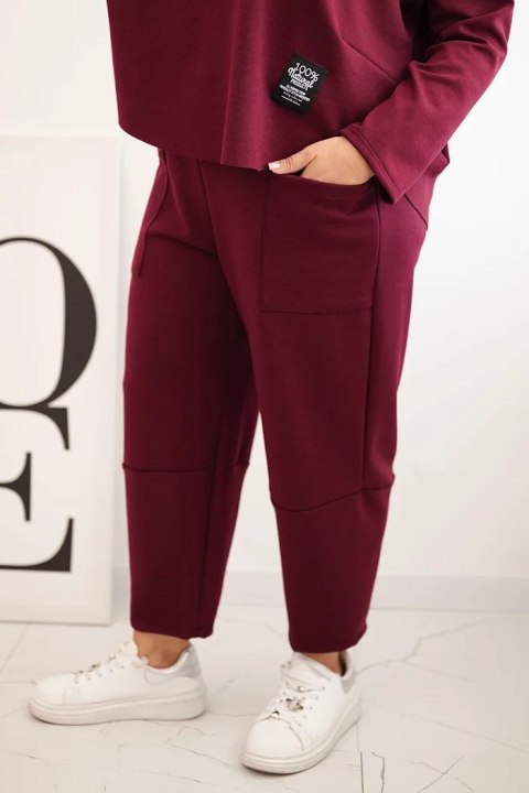 Komplet damski Plus Size masełko bluza i spodnie z kieszeniami śliwkowy