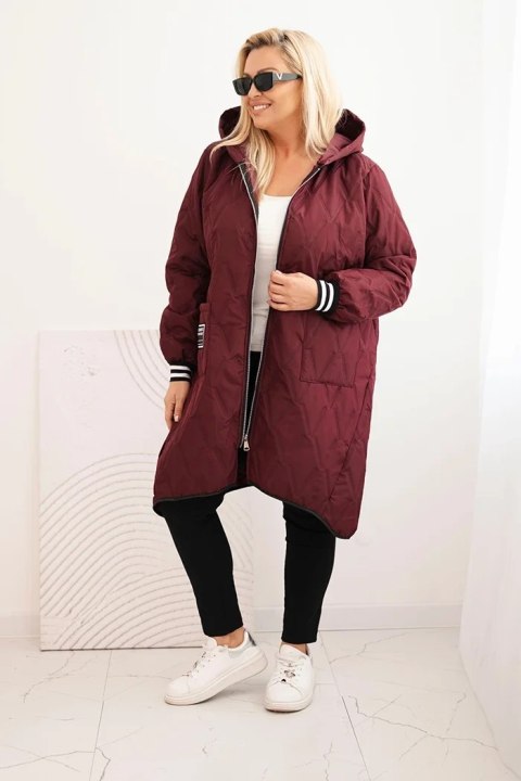 Kurtka damska Plus Size pikowana z kapturem i sportowymi mankietami śliwkowa