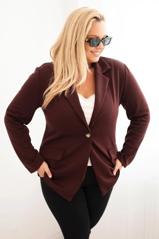 Marynarka damska z wiskozy Plus Size z długim rękawem i kołnierzem bordowa