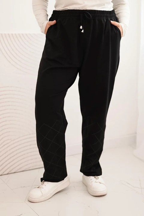 Spodnie damskie Plus Size bawełniane z kieszeniami czarne