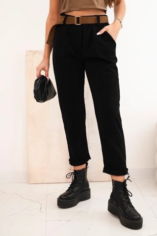 Spodnie damskie z paskiem w prążek czarne