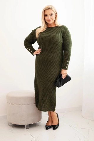 Sukienka swetrowa damska Plus Size z moherem oversize z kieszenią khaki