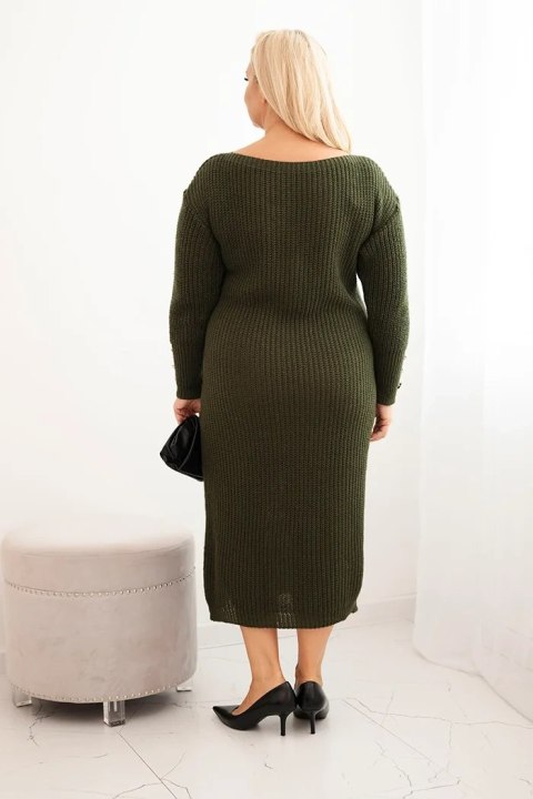 Sukienka swetrowa damska Plus Size z moherem oversize z kieszenią khaki