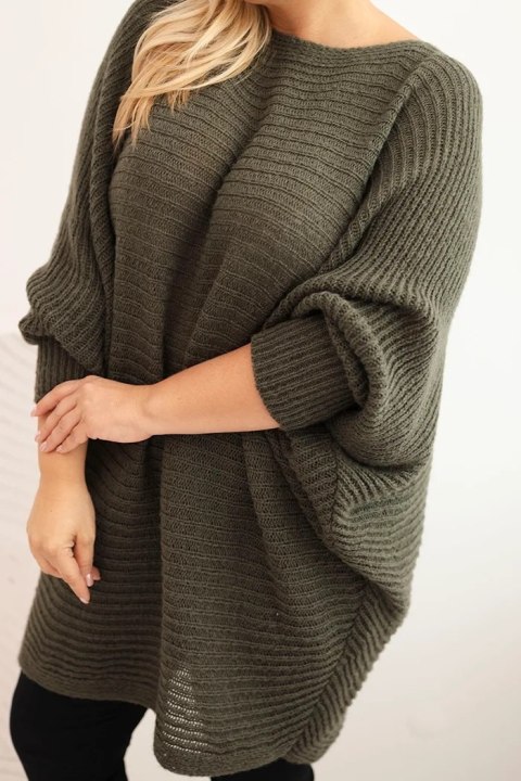 Sweter damski Plus Size z moherem ponczo khaki