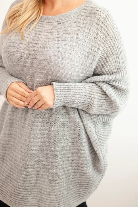 Sweter damski Plus Size z moherem ponczo szary