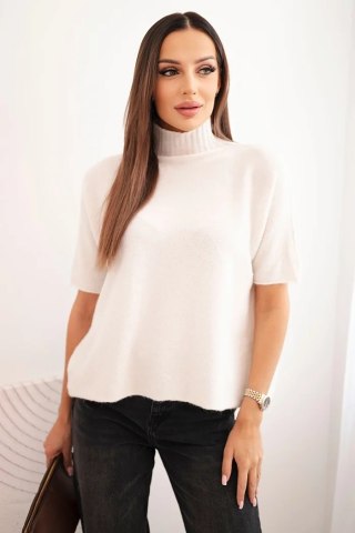 Sweter damski z krótkim rękawem o luźnym kroju beżowy