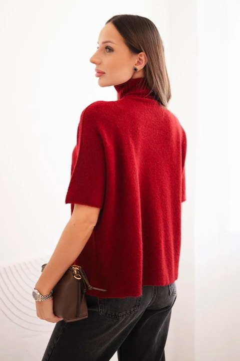 Sweter damski z krótkim rękawem o luźnym kroju bordowy