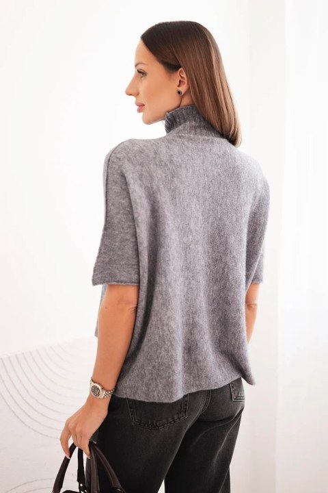 Sweter damski z krótkim rękawem o luźnym kroju szary
