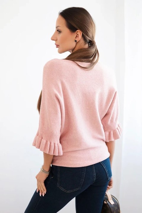 Sweter damski z ozdobnym mankietem ciemny pudrowy róż