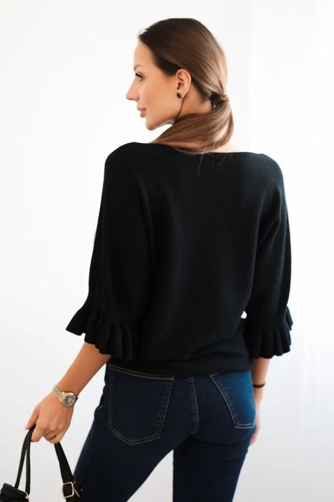 Sweter damski z ozdobnym mankietem czarny