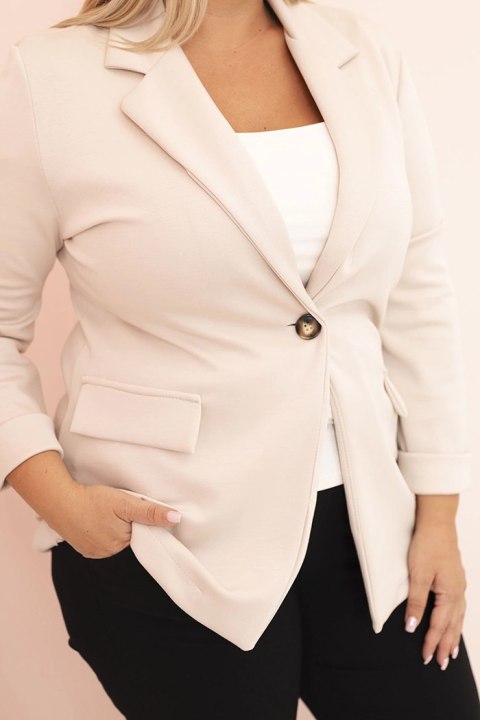 Marynarka damska z wiskozy Plus Size z długim rękawem i kołnierzem beżowa