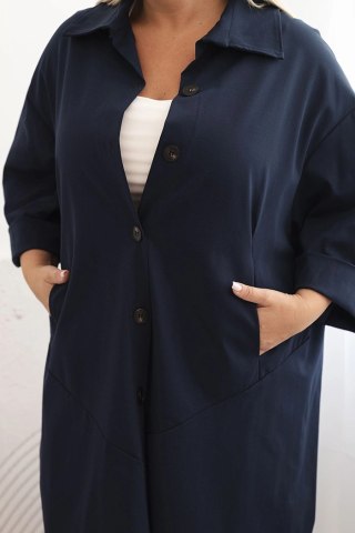 Narzutka damska Plus Size Punto z bawełną i guzikami granatowa