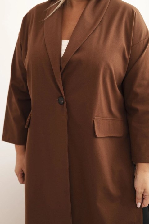 Narzutka damska Plus Size Punto z bawełną zapinana na guzik czekoladowa