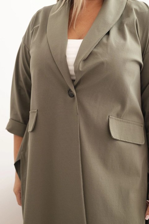 Narzutka damska Plus Size Punto z bawełną zapinana na guzik khaki