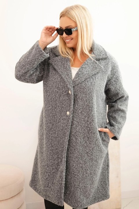 Płaszcz damski Plus Size z wełną i dużym kołnierzem szary