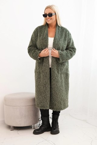 Płaszcz damski Plus Size z wiskozy bez zapięcia z kieszeniami khaki