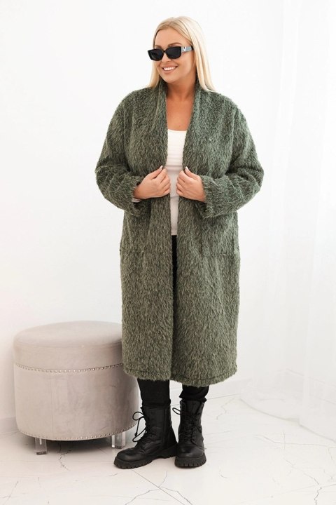 Płaszcz damski Plus Size z wiskozy bez zapięcia z kieszeniami khaki