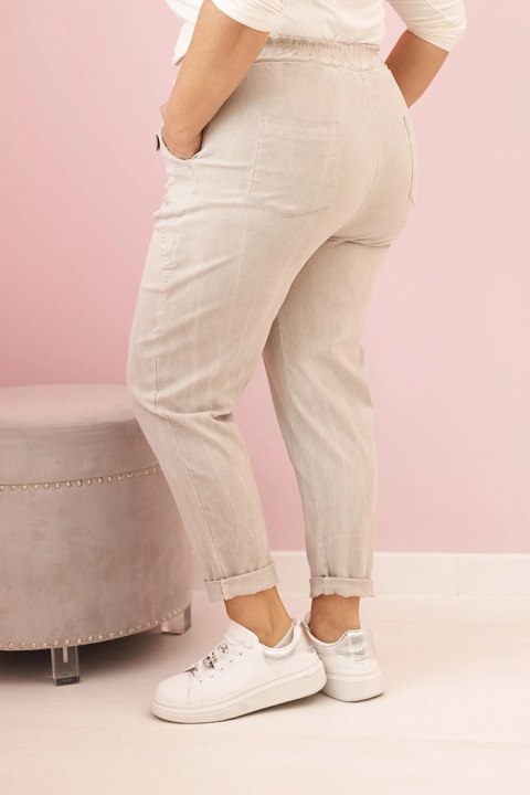Spodnie damskie dekatyzowane Plus Size z wiskozą i gumką beżowe