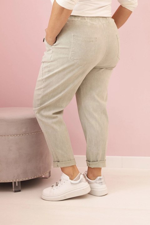 Spodnie damskie dekatyzowane Plus Size z wiskozą i gumką jasne khaki