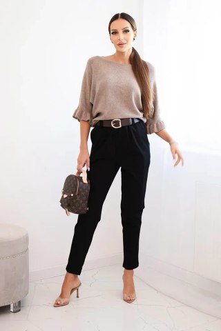 Spodnie damskie wiskozowe z paskiem i zwężaną nogawką czarne