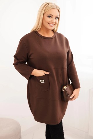 Sukienka damska Plus Size masełko z kieszenią i rękawem 3/4 brązowa