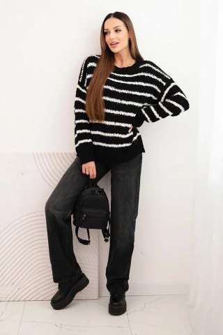 Sweter damski w paski z wełną o luźnym kroju czarny