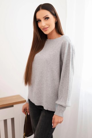 Sweter damski wiskozowy z długim rękawem i rozcięciem po bokach szary