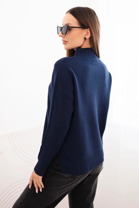 Sweter damski z półgolfem wiskozowy o luźnym kroju granatowy