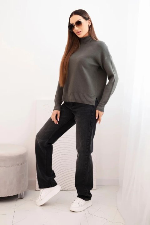 Sweter damski z półgolfem wiskozowy o luźnym kroju khaki