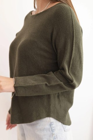 Sweterek damska z wiskozy z długim rękawem i okrągłym dekoltem ciemne khaki