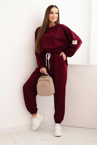 Komplet damski masełkowy z luźną bluzą i spodniami z napisem LOVE śliwkowy