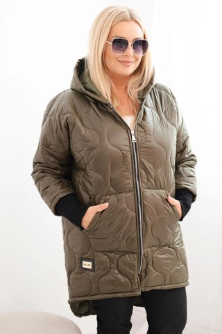 Kurtka damska Plus Size pikowana z kapturem khaki